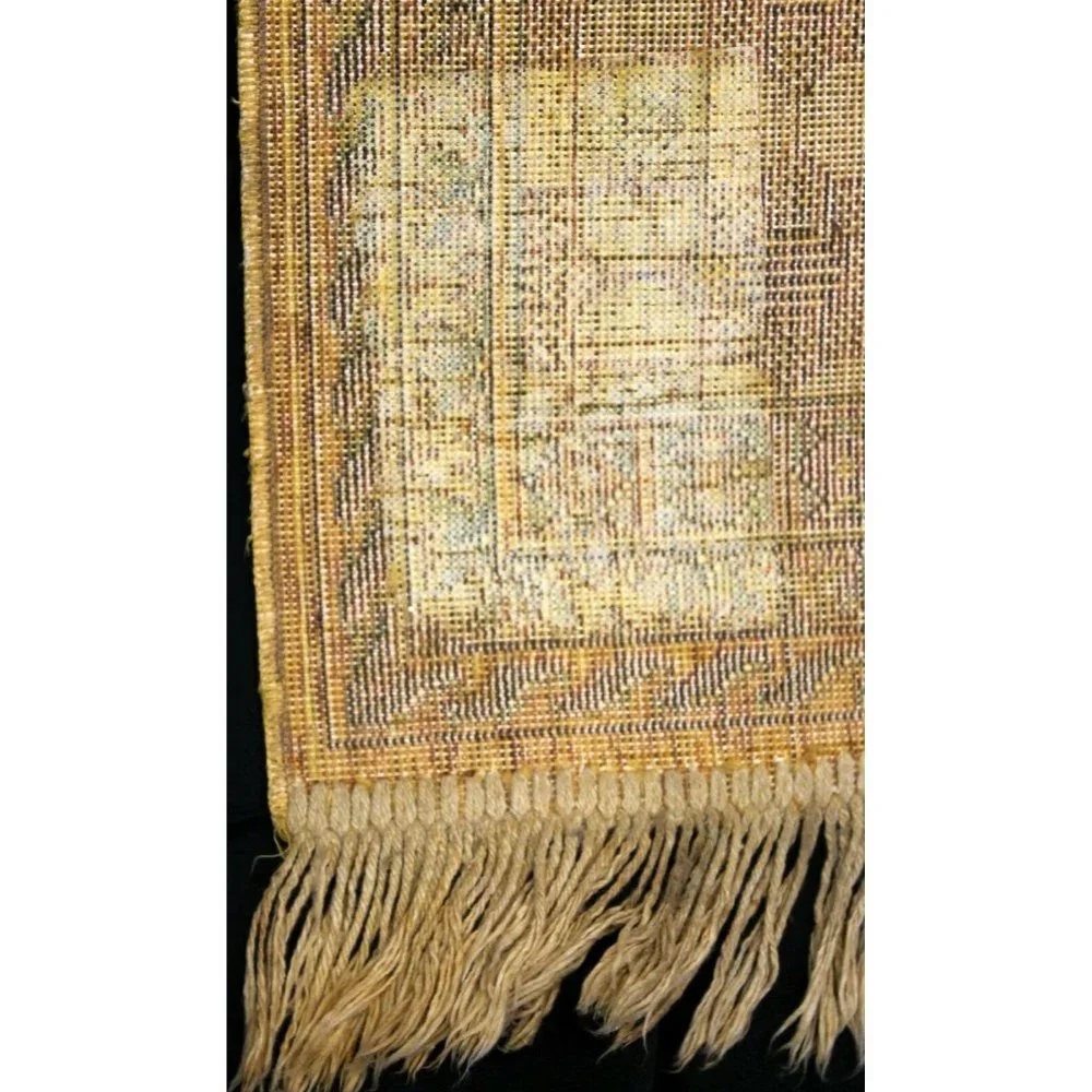 Prayer Rug Long Brown Rectangle Muslim Middle East Wall Hanging Fringe Velour